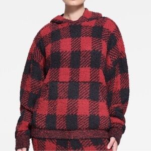 Skims unisex, thick fleece buffalo print hoodie size small/medium oversized